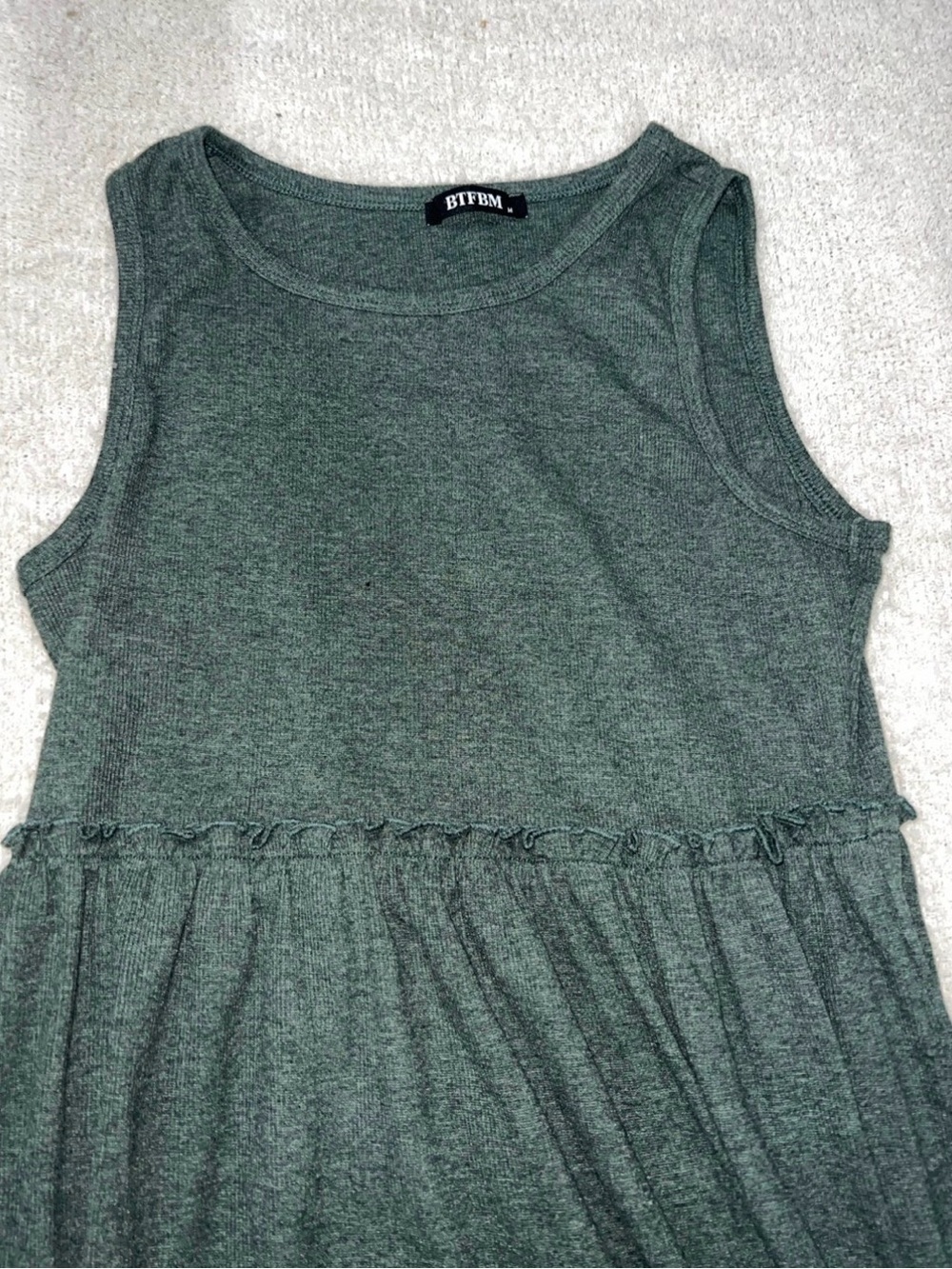 BTFBM Sleeveless Tiered Midi Dress in Heather Olive